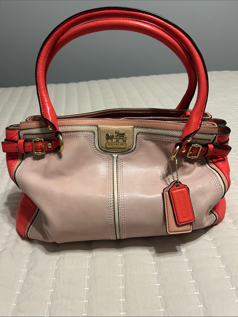 Coach Pink and Coral Leather Shoulder Satchel
